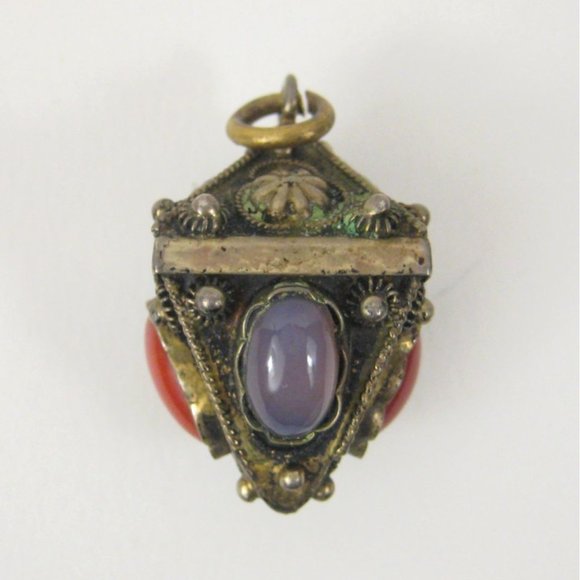 Orb Glass Orange Cabochon Silver Pendant ONLY Vintage Dangle Finials 1.2 Inch 1. - Picture 3 of 7